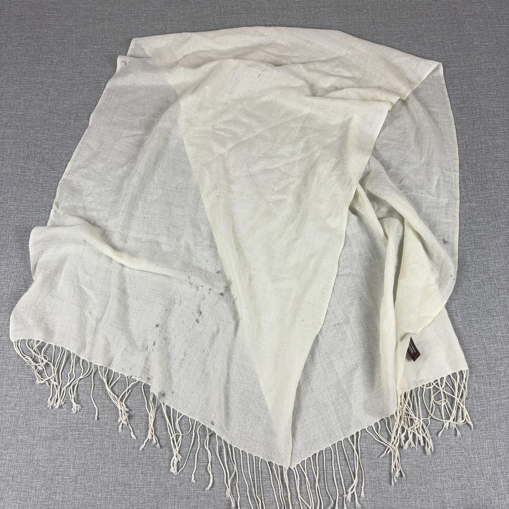 Danier Scarf Womens One Size White Wool Pashmina Shawl Wrap Fringe Winter